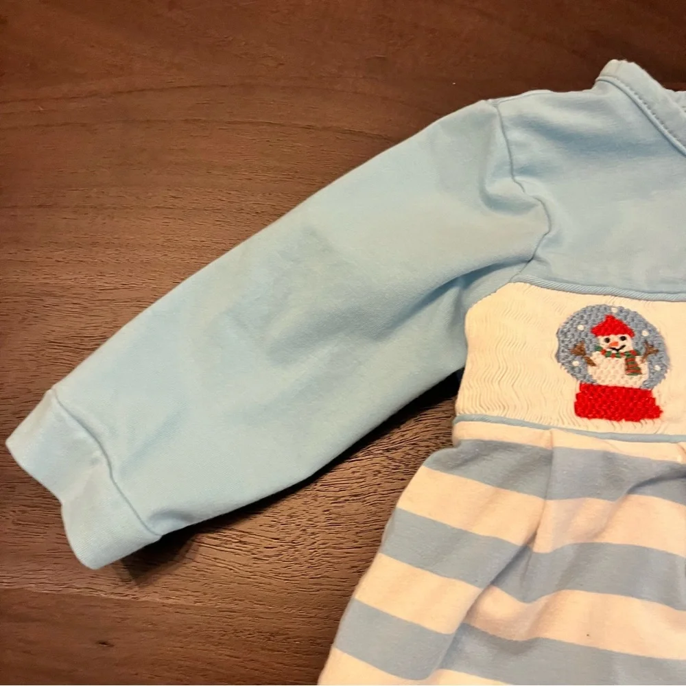 Busy Bee Smocks! Christmas Smocked Snowglobe Santa Stripe Jon Jon Romper 6 Month